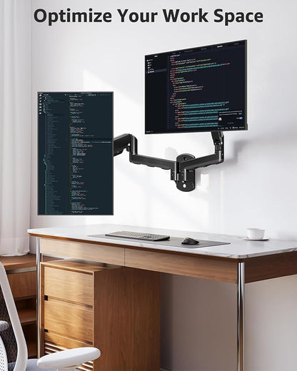 MOUNTUP Dual Monitor Wall Mount for 2 Max 32 Inch Computer Screen, Fully Adjustable Gas Spring Double Monitor Arm, Wall Mounted Monitor Holder Support 4.4-19.8lbs Display, VESA Bracket 75x75, 100x100