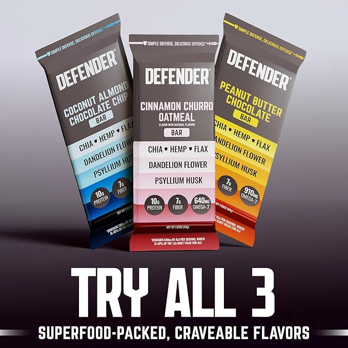 Defender Vegan Protein Bar, Peanut Butter Chocolate, Plant Based Snack Breakfast Bars, Psyllium Husk, High Fiber, Non GMO, Kosher, No Stevia & Sugar Alcohols, 12 Bars, Holiday Gift Item, Stocking Stuffer