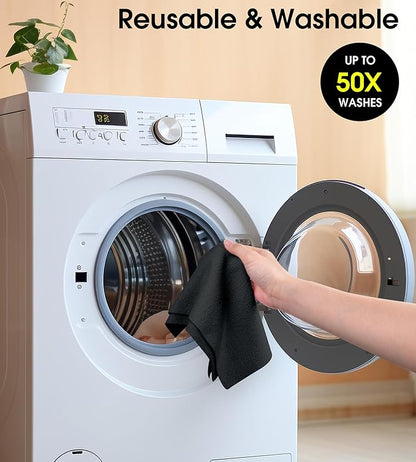 KitchLife Microfiber Cleaning Cloth Roll, 100 Pack - Tear-Away Microfiber Paper Towels, Lint-Free, Reusable, Washable for Kitchen, Car, Dishes, and Sensitive Surfaces (Black)