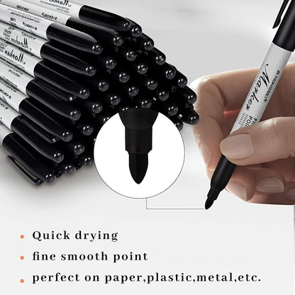 Thenshop 300 Pack Black Permanent Markers Bulk Fine Tip Permanent Marker Set Quick Drying Fine Point Pens for Classroom, Office, Home, Work on Wood, Metal, Stone, Glass, Christmas Office Gifts