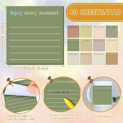 Yinder 24 Pcs Inspirational Sticky Notes Christmas Stocking Stuffers Motivational Sticky Notes Pad Employee Appreciation Gift Bulk for Teacher Nurse Coworker Office 3 x 3'' (Inspirational,Boho)