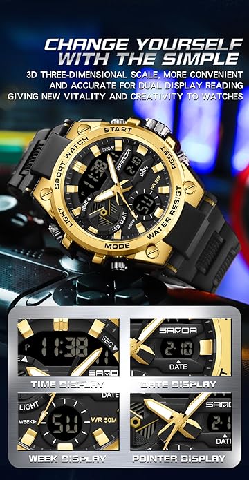 KXAITO Men's Watches Sports Outdoor Waterproof Military Watch Date Multi Function Tactics LED Alarm Stopwatch