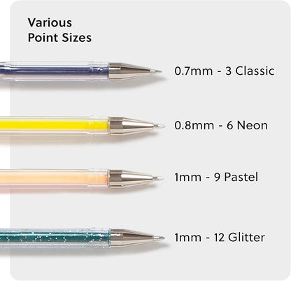 U Brands Metallic Gel Pens, Set of 30, Assorted Point Sizes, Glitter, Pastel, Neon and Classic Assorted Colors