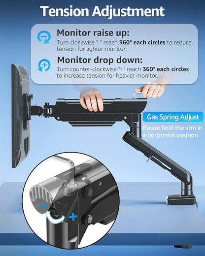 Single Monitor Mount for 32 27 24 22 inch Screen, Gas Spring Arm Holds 4.4-22 lbs, Monitor Desk Mount, Gaming & Home Office Use, VESA 75x75mm & 100x100mm, Freelift Pro Black
