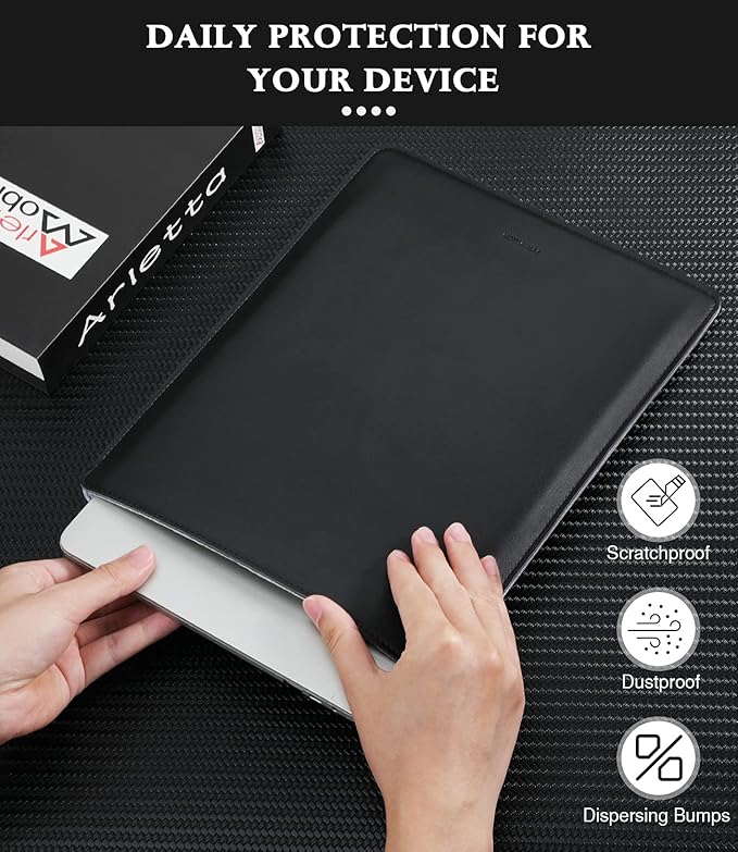 Moko Laptop Sleeve Compatible with New MacBook Pro 14 Inch M3/M2/M1 2023/2022/2021, Slim Stylish Laptop Bag Made of PU Leather, Fliz Sleeve Case, Carry Bag for 14 Inch MacBook, Black