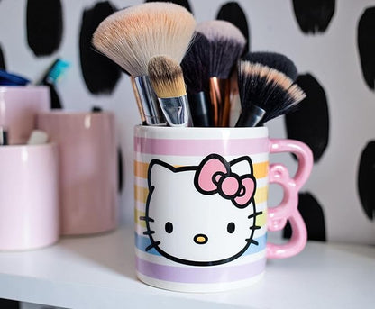 Silver Buffalo Sanrio Hello Kitty Rainbow Dots 3D Sculpted Shaped Handle Ceramic Mug, 20 Ounces