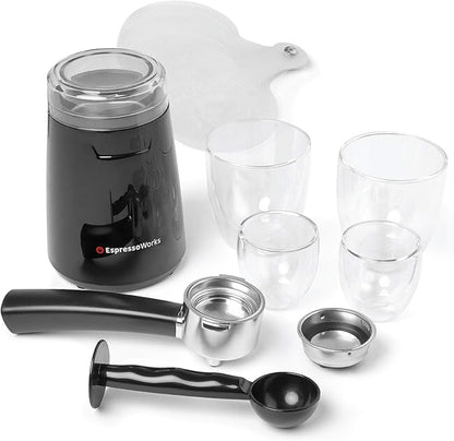 EspressoWorks 19-Bar Espresso, Latte and Cappuccino Maker 10-Piece Set - Brew Cappuccino and Latte with One Button - Espresso Machine with Milk Steamer 1250W - Coffee Gifts (White)