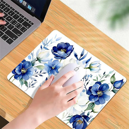 Square Mouse Pad White Blue Flowers 2, Personalized Premium-Textured Custom Mouse Mat Design, Washable Mousepad Cloth, Non-Slip Rubber Base Computer Mouse Pads for Wireless Mouse