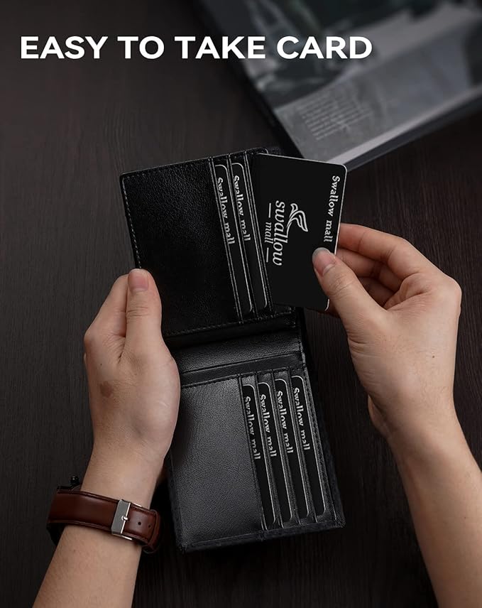 Swallowmall Mens Wallet Rfid Blocking Leather Wallet for Men Bifold Wallets with 1 ID Window 16 Card Slot