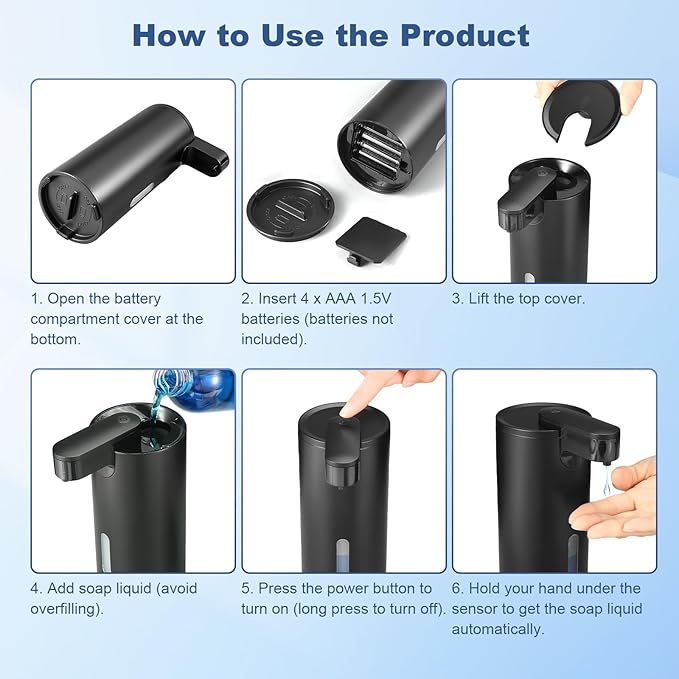 2 Pack Automatic Liquid Soap Dispenser, Touchless 12oz/340ml Stainless Steel Soap Dispenser, Motion Sensor Pump for Bathroom Kitchen Dish Soap, Hands-Free and Waterproof(Black)