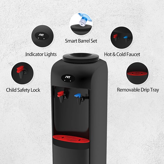 IKT Water Dispenser, Top Loading Water Cooler with Compressor Cooling, Child Safety Lock, Energy Saving, ETL Approved Hot and Cold Water, Black