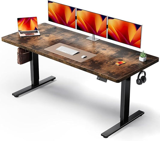 Electric Standing Desk Adjustable - 71x30 Inch Sit Stand Desk with 1 Inch Thick Tabletop, Double Beam Frame, 3 Memory Height Adjustment, Cable Management for Home Office