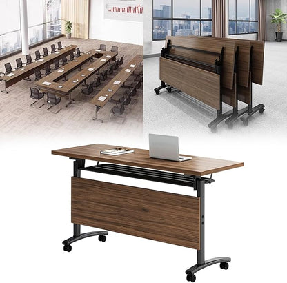 Folding Conference Table for 8People,Foldable Conference Room Tables Mobile Training Table with Wheels,Large Rectangular Meeting Seminar Table with Metal Leg,Modern Business Tables for Office (4, 71")