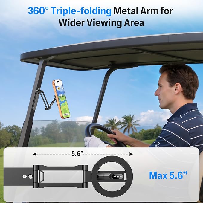 OMOTON Magnetic Golf Cart Phone Holder, [1/4" Screw+Tri-fold] Golf Gifts for Men Women Him 2026 Golf Accessories Essentials Gadgets Compatible with iPhone 17-12, Fits EZGO/Club Car/Yamaha, Black