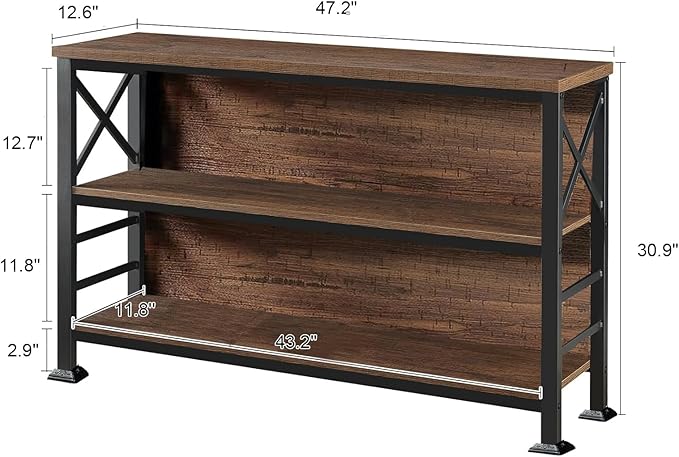 HOMBAZAAR Book Shelf,3 Tier Bookshelf with Metal Frame and Backboard,Shelf Bookcase for Living Room,Bedroom and Office,47.2 inch