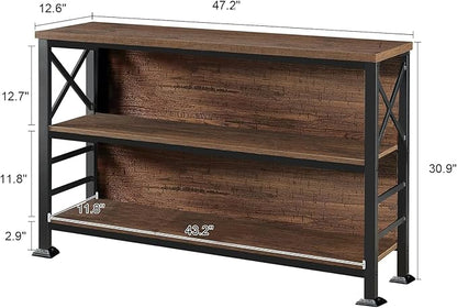 HOMBAZAAR Book Shelf,3 Tier Bookshelf with Metal Frame and Backboard,Shelf Bookcase for Living Room,Bedroom and Office,47.2 inch