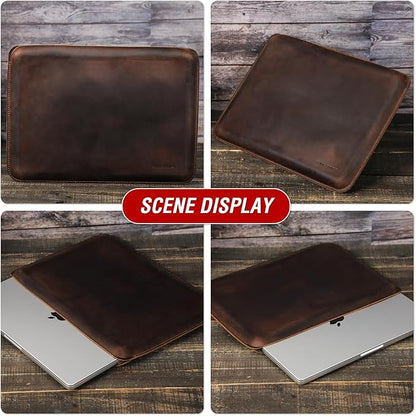 Top Grain Leather 14.2" Laptop Sleeve Case, Fit Design, Compatible with MacBook Air 13" M2 A2681 M1 A2337 A2179 A1932/Pro 13" M2 A2338 A2251 A2289 A2159 A1989 A1706 A1708, Coffee 14.2 Inch