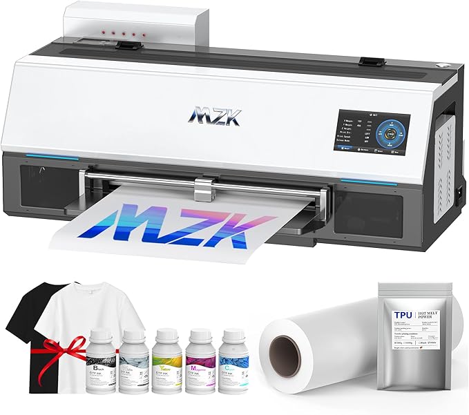 MZK A3 Plus DTF Printer XP600 Doubled-Speed,13+" DTF Film,Built-in Holiday Automatic Timed Cleaning Printhead,LED Multi-Function Fouch Screen,Film Cutter,Gift Ink 2 Year(XP600 DTF Printer(White))