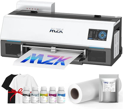 MZK A3 Plus DTF Printer XP600 Doubled-Speed,13+" DTF Film,Built-in Holiday Automatic Timed Cleaning Printhead,LED Multi-Function Fouch Screen,Film Cutter,Gift Ink 2 Year(XP600 DTF Printer(White))