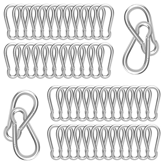 50PCS M4 Spring Snap Hook Carabiner, Heavy Duty Galvanized Steel Carabiner Clip, 110LBS Holding Capacity Spring Clips for Hammock Swing Outdoor Travel