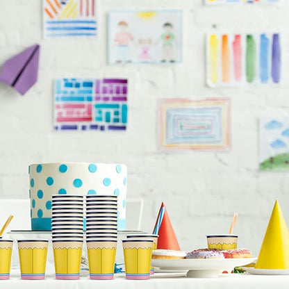 Funtery 100 Pieces Pencil Paper Cups Back to School Disposable Coffee Cups 9 Ounce Drinking Tea Paper Cups Pencil Cups for Daily Use Back to School Party