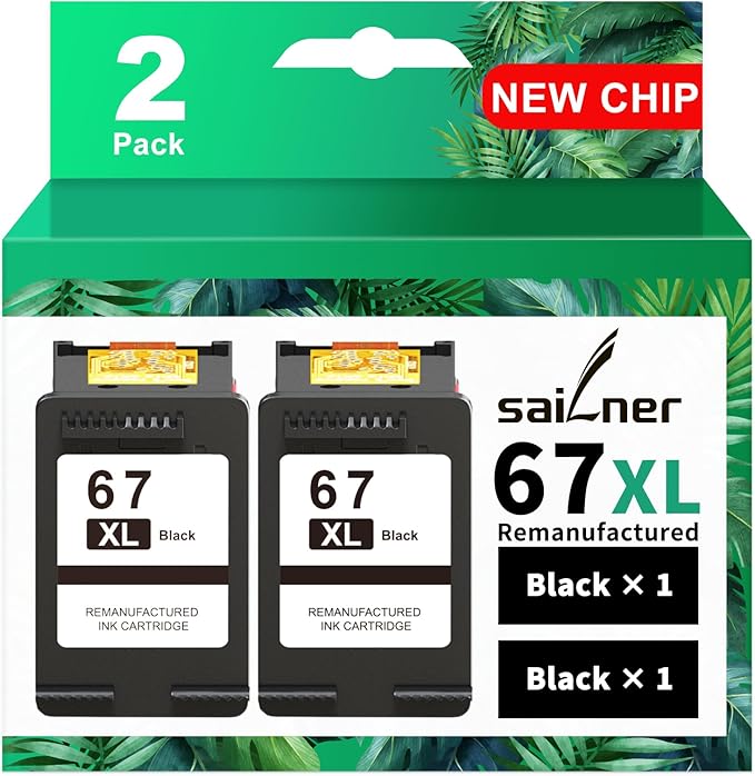 SAILNER 67XL Black High-Yield Ink Cartridge Replacement for HP Ink 67 67XL HP Printer Ink use with for DeskJet 2855e Ink Cartridges Deskjet 4155e 2755e 4155 2700 2700e Envy 6055 Printer 67(2 Pack)