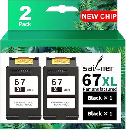 SAILNER 67XL Black High-Yield Ink Cartridge Replacement for HP Ink 67 67XL HP Printer Ink use with for DeskJet 2855e Ink Cartridges Deskjet 4155e 2755e 4155 2700 2700e Envy 6055 Printer 67(2 Pack)