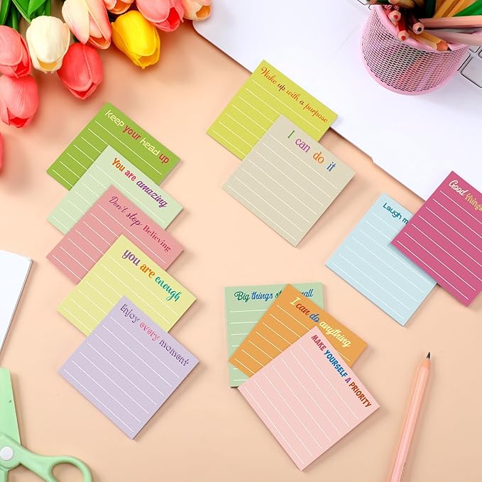 Yinder 24 Pcs Inspirational Sticky Notes Christmas Stocking Stuffers Motivational Sticky Notes Pad Employee Appreciation Gift Bulk for Teacher Nurse Coworker Office 3 x 3'' (Inspire,Macaron)