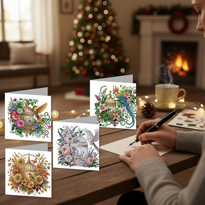 jinglinhh 12pcs Parrots Flower Birdcage Diamond Art Painting Greeting Cards with Envelopes, DIY Card Making Kits for Adults, Diamond Art Christmas Cards for Birthday Holiday Postcards Craft Gifts