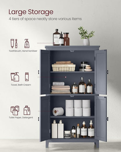 VASAGLE Floor Storage Cabinet, Freestanding Storage Unit with 4 Doors, Adjustable Shelves, 11.8 x 23.6 x 43.3 Inches, for Entryway, Bathroom, Slate Gray UBBC552G01V