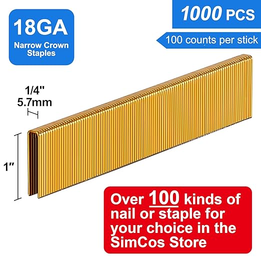 18 Gauge 1/4" Narrow Crown Staples, 1-Inch, Galvanized Project Pack for 18 GA Pneumatic or Electric Stapler or Staple Gun (1000)