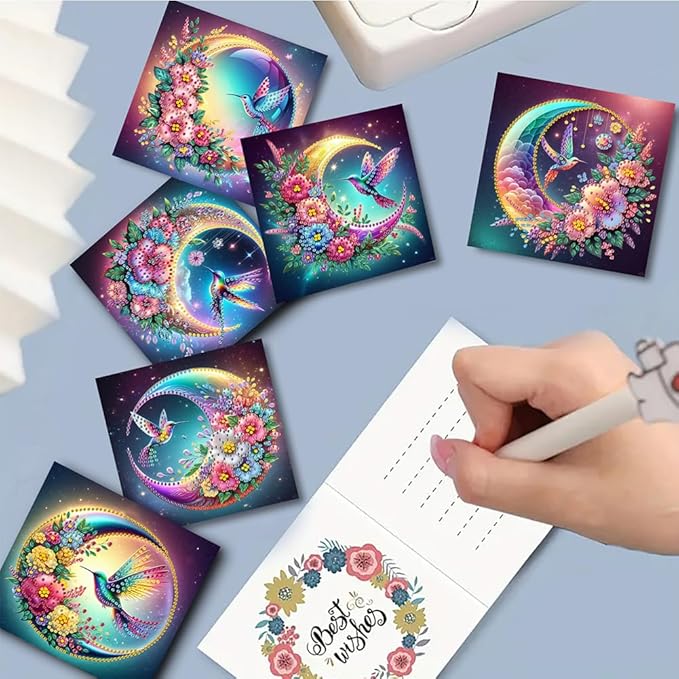 12pcs Diamond Art Painting Postcards with Envelope, Hummingbird Pattern Daily DIY Handmade Greeting Cards Wishing Cards for Special Occasion Festival Craft Gift