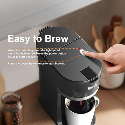 Small Single Serve Coffee Maker for K Cup and Grounds, Fast Brew One Cup Coffee Machine with 12 Oz Reservoir, Compact Size for Home Office RV and Travel, Black