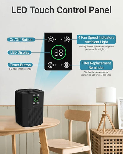 Air Purifiers for Bedroom Home Up to 1350 Ft², Oterbear Room Air Cleaner with H13 True HEPA Filter with Sleep Mode, Aroma Function, Ambient Light, Remove Dander Smoke Pollen Odor, Black