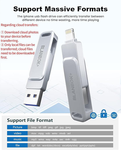MFi Certified 128GB Photo Stick for iPhone Flash Drive,USB Memory Stick Thumb Drives High Speed USB Stick External Storage Compatible for iPhone/iPad/Android/PC