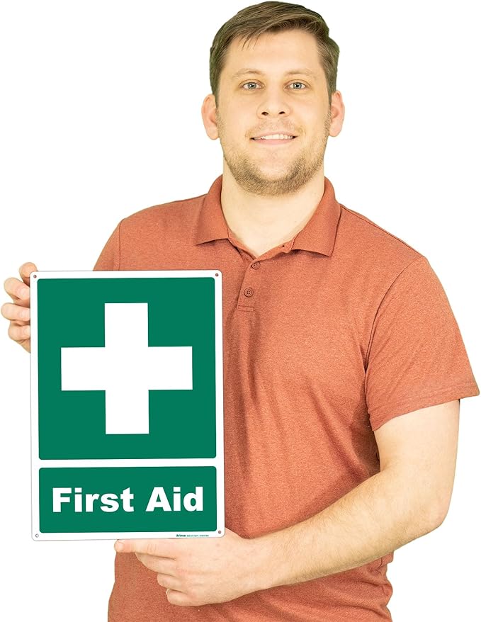Brimar - 10" x 14" - First Aid Sign - Polyethylene Plastic - Bold Text And Symbol - Easy Installation