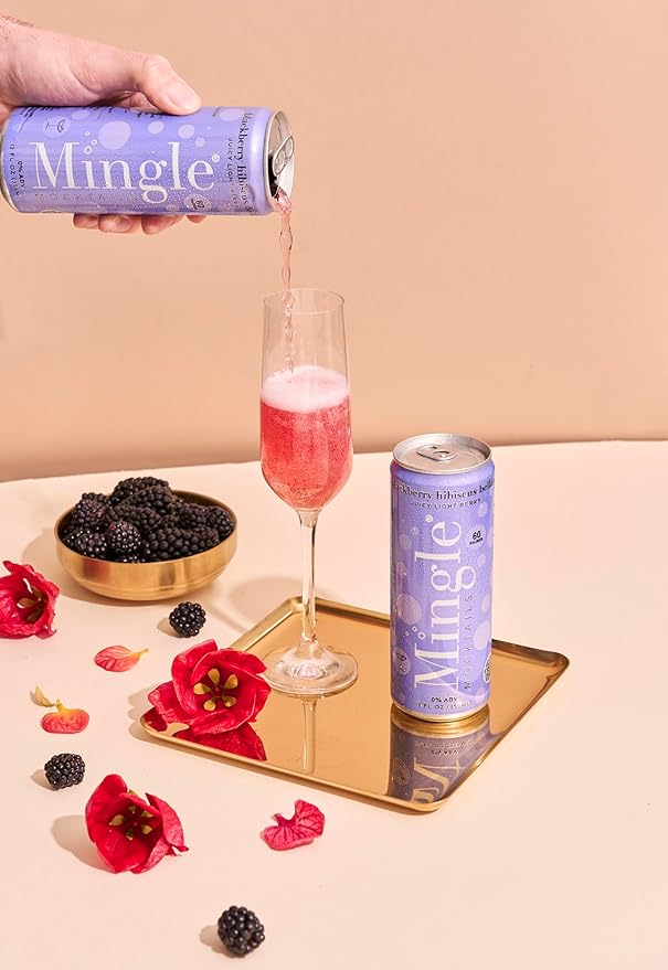 Mingle Mocktails Blackberry Hibiscus Bellini, Non-Alcoholic Drinks, Pre-Mixed Drinks, Canned Mocktails, 12 fl. oz. Cans, Pack of 24