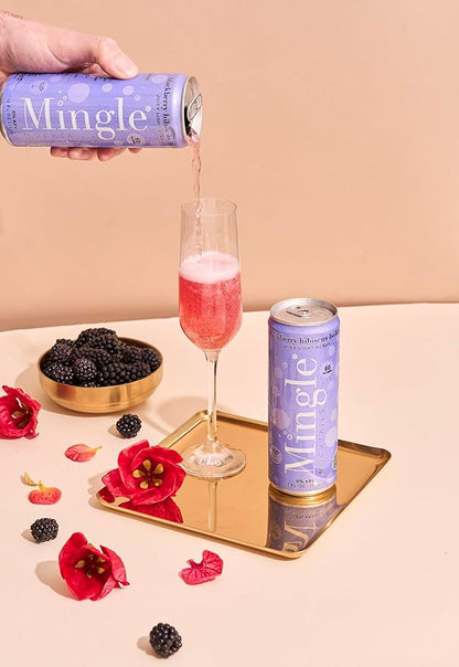 Mingle Mocktails Blackberry Hibiscus Bellini, Non-Alcoholic Drinks, Pre-Mixed Drinks, Canned Mocktails, 12 fl. oz. Cans, Pack of 24
