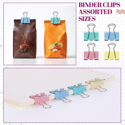 350 Pcs Paper Clips Binder Clips Assorted Sizes, Colored Office Clips Set Paperclips Paper Clamps Rubber Bands Push Pins for Office and School Supplies
