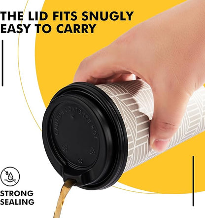 16 oz Disposable Coffee Cups with Lids 100 Pack, Hot Paper Coffee Cups with Lids, To Go Cup with Lid