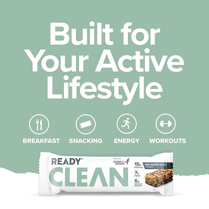 Ready® Protein Bars – High-Protein Snack with 15g Whey Protein, With Flaxseeds and Omega-3s for Sustained Energy, Supports Lean Muscle and Recovery, No Artificial Sweeteners – Dark Chocolate Sea Salt, 12-Pack