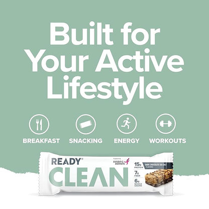 Ready® Protein Bars – High-Protein Snack with 15g Whey Protein, With Flaxseeds and Omega-3s for Sustained Energy, Supports Lean Muscle and Recovery, No Artificial Sweeteners – Dark Chocolate Sea Salt, 12-Pack