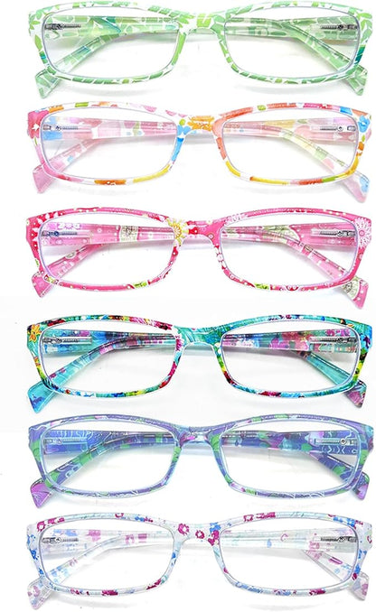 Henotin 6-Pack Reading Glasses Blue Light Blocking Anti Eyestrain Computer Reading Glasses for Women and Men Readers (Mix Color-D, 4.00, Diopters)
