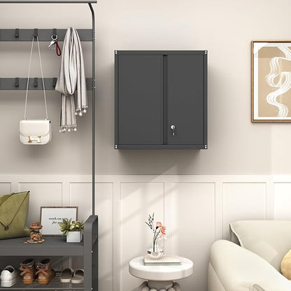 LUCYPAL Metal Wall Storage Cabinet with 2 Locking Doors and Adjustable Shelves,Garage Wall Cabinets,Steel Lockable Storage Cabinet for Home Office,Garage,Warehouse Black