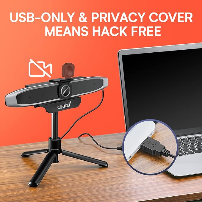 Video Conference Camera 4K Webcam, Smart Gesture-Control Focus, AI Auto-framing w/ 110° FoV, Noise Reduction & Echo Cancellation 6 Microphones, for Video Conferencing Streaming, w/Cover
