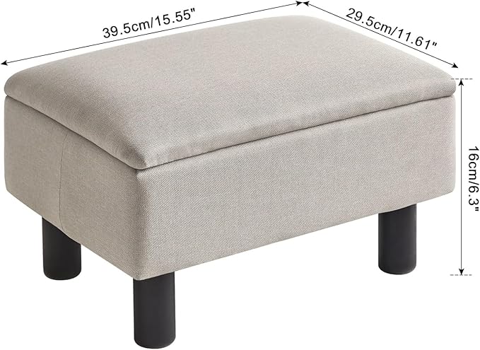 IBUYKE Storage Ottoman Footrest Stool with Linen Fabric, Rectangular, Flip Top Lid, Non-Slip Feet, Compact Design, Stylish and Functional, Linen RF-BD223