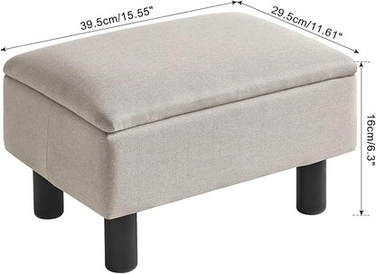 IBUYKE Storage Ottoman Footrest Stool with Linen Fabric, Rectangular, Flip Top Lid, Non-Slip Feet, Compact Design, Stylish and Functional, Linen RF-BD223