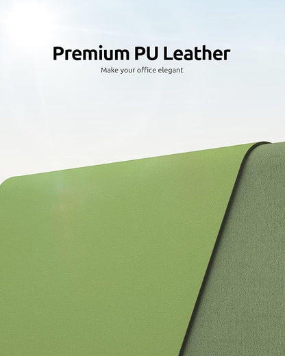 YSAGi Leather Desk Protector, Office Mat, Large Mouse Mat, Non-Slip PU Leather Blotter, Laptop Desk Pad, Waterproof Writing Pad for Office and Home (Leaf Green, 35.4" x 17")
