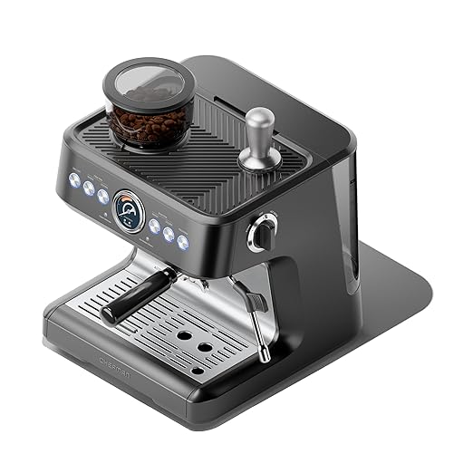 Chefman Crema Deluxe Espresso Machine with Double Boiler, Use Milk Frother and Brew Espresso Simultaneously, Professional Coffee Maker with Coffee Grinder and Steam Wand, 30 Grind Settings