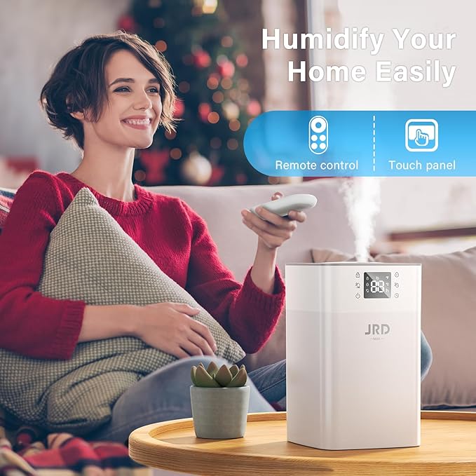 JRD 4L Humidifiers for Bedroom, Cool Mist Humidifier for Large Room, 40H Runtime, 360° Nozzle, Night Light for Home, Office, Baby Nursery, Plants（Grey）